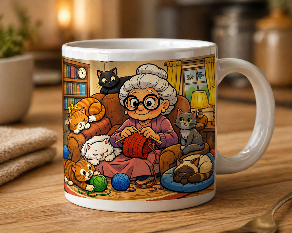 Tasse Mamie Tricot – "Elle tricote, elle aime, elle réchauffe" 🧶☕