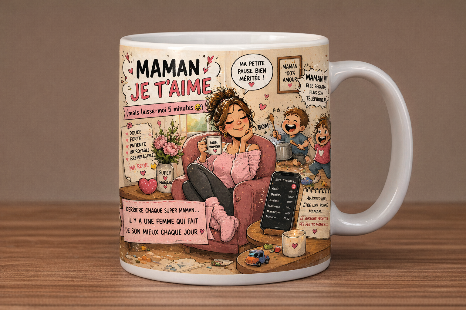 Tasse Fête des Mères – "Les petits moments, les grands souvenirs" 💛🌷