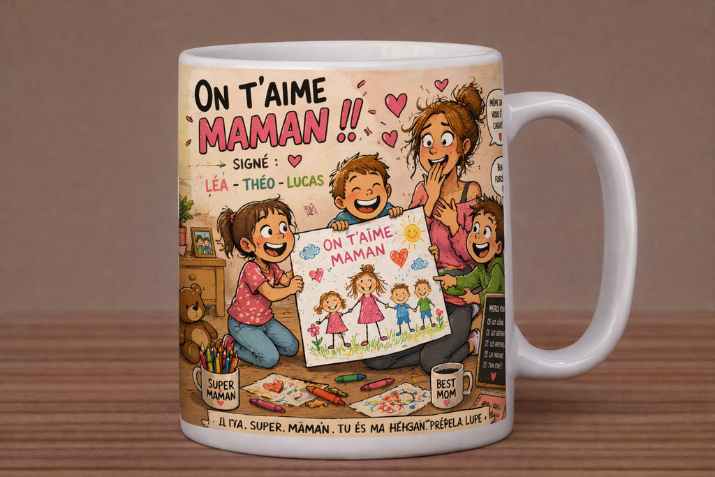 Tasse Fête des Mères – "Merci, je t'aime, je t'ai vue" 🥰🌷
