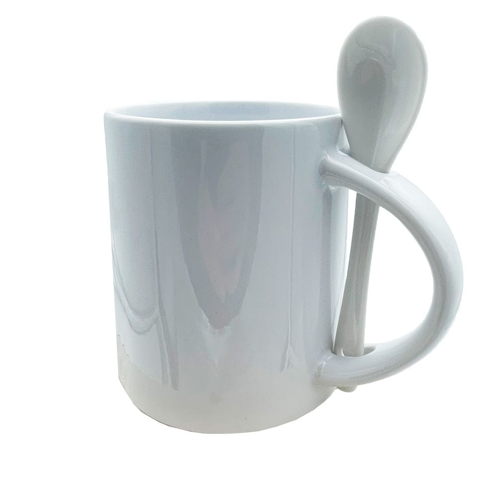 Mug blanc en Céramique - Avec cuillère assortie