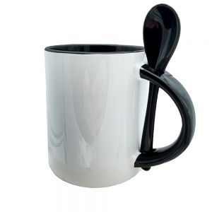 Mug blanc en Céramique - Avec cuillère assortie